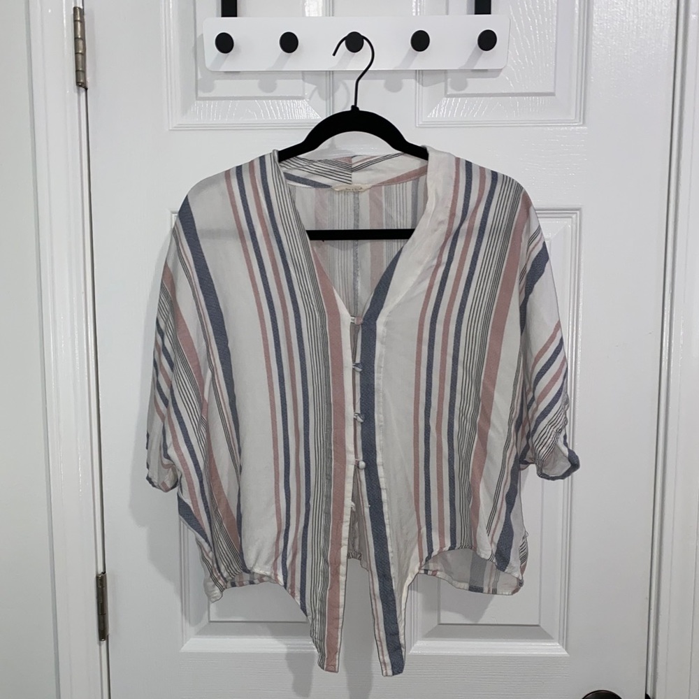 Stripped button up, front tie top